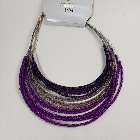MIXIT Layered Beaded Necklace 20" Luxe Purple, Silver Festival Statement Jewelry - Picture 9 of 11